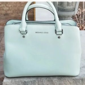 MICHAEL KORS Saffiano Celadon Leather Medium Savannah Satchel Celadon color